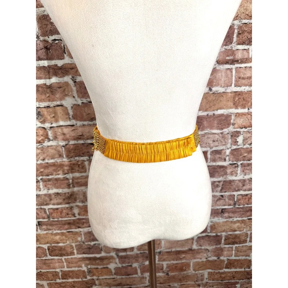 Gold Beaded Rhinestone Scalloped Elastic Waist Belt Ethnic Kamarband Statement